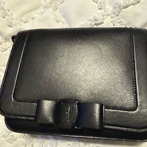 Salvatore Ferragamo Black Leather Clutch with Bow